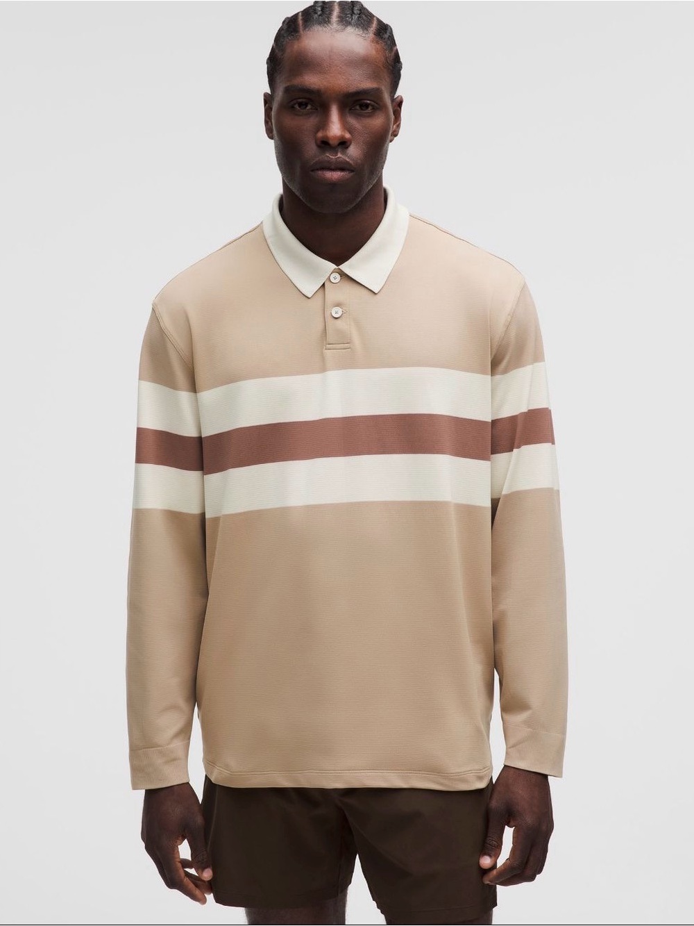 Lululemon Metal Vent Tech Relaxed-Fit Polo Long Sleeve Tan Stripe Men’s Small